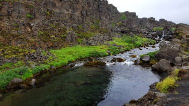 İzlanda 'ya git. Güzel İzlanda manzarası. Thingvellir İzlanda Doğa Rezervi.