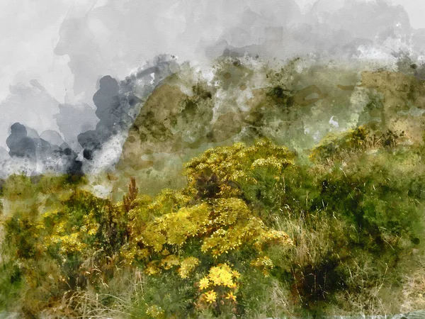 Digital Watercolor Painting Magnificent Landscape Image View Ireland Coast — Stock Photo, Image