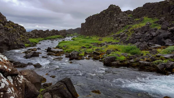 Поездка Исландию Красивый Исландский Пейзаж Тингвелир Исландский Заповедник — стоковое фото