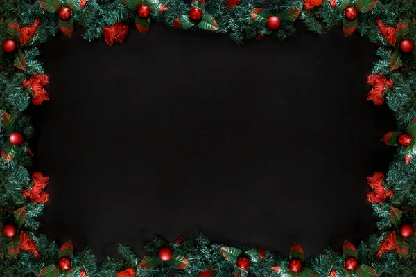 Weihnachten Oder Neujahr Rahmen Auf Schwarzem Hintergrund Mit Kopierraum — Stockfoto
