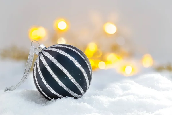 Blue Christmas Ball Snow Defocused Lights — Stock Photo, Image