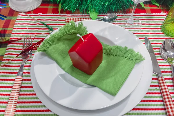 Decorated Christmas Dinner Table Setting — Stock Photo, Image