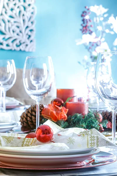 Christmas Table Setting Holiday Decorations — Stock Photo, Image
