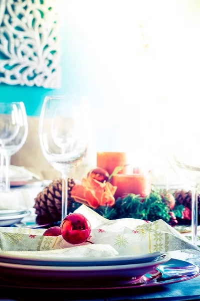 Table Served Festive Dinner Close View — Stock Photo, Image