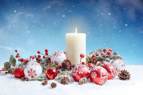 Merry Christmas Happy Christmas Decoration Snow Winter Setting — Stock Photo, Image