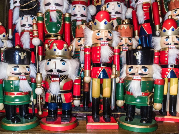 Christmas Nutcracker Toy Soldier Collection Various Traditional Christmas Nutcrackers Stand — Stock Photo, Image