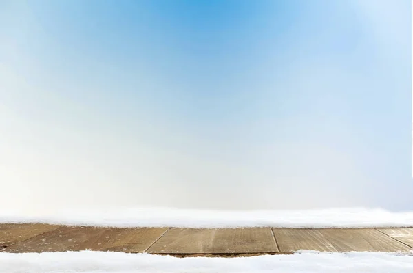 Modré Vánoční Pozadí Prostor Stůl Sněhem — Stock fotografie