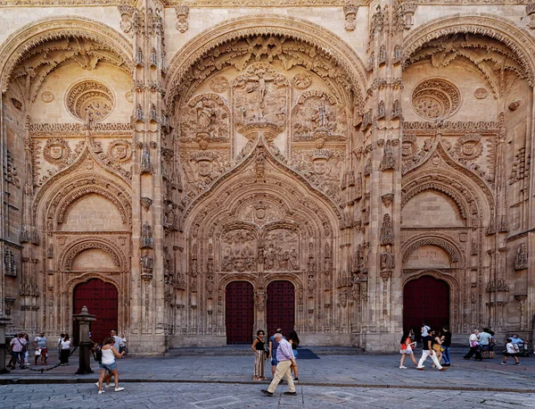 Salamanca Španělsko Srpna 2019 Hlavní Průčelí Nové Katedrály Salamanca Profuse — Stock fotografie