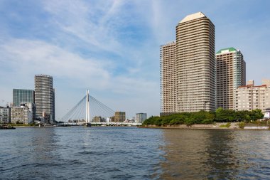 Tokyo Körfezi, Japonya 'daki modern binalar. Tokyo 'daki gökdelenlerin manzarası.