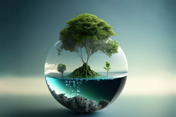 World Water Day. Realistic drop of water with the ocean inside.