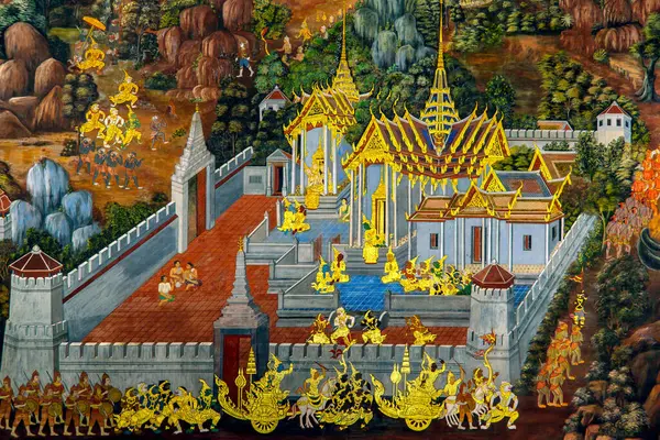 Bangkok Tailândia Julho 2014 Pinturas Murais Tailandesas Wat Phra Kaew — Fotografia de Stock