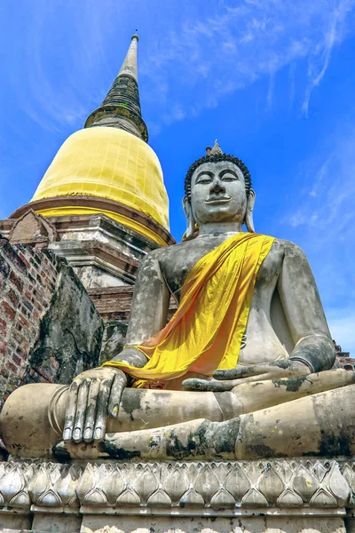 Buddha Szobor Wat Yai Chaimongkol Ayutthaya Történelmi Park Phra Nakhon — Stock Fotó