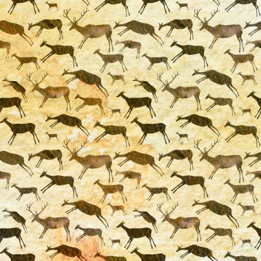 Mağara Boyası Kusursuz Desen. Avlanma sahnesi arka planı.