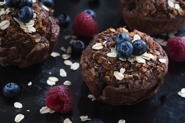 Muffins Chocolat Maison Aux Myrtilles Avoine — Photo