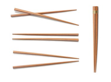 Wooden Chopsticks. Set Accessories for Sushi Isolated on White Background. Asian Food Chopsticks. clipart