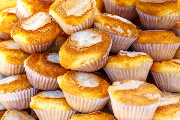 Pile Delicious Baked Muffins Background — Stock Photo, Image