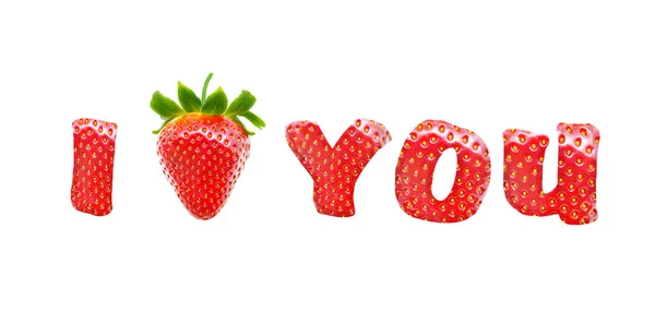 Inschrift Love You Mit Erdbeere Auf Weißem Hintergrund — Stockfoto