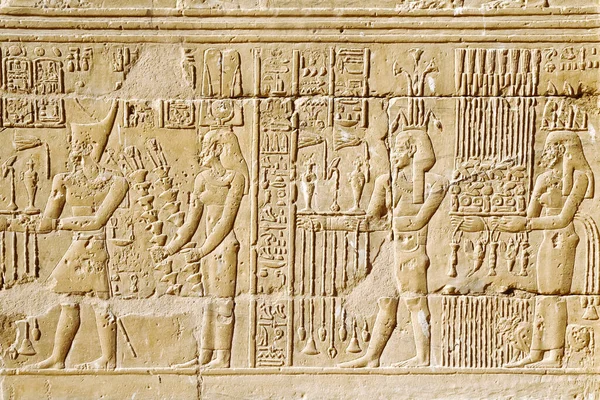 Egyptische Hiëroglief Hiërogliefen Houtsnijwerk Een Muur Wadi Sebua Tempel Egypte Stockfoto