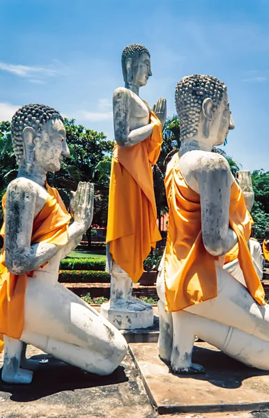 Buda Heykelleri Wat Yai Chaimongkol Ayutthaya Bangkok Tayland — Stok fotoğraf