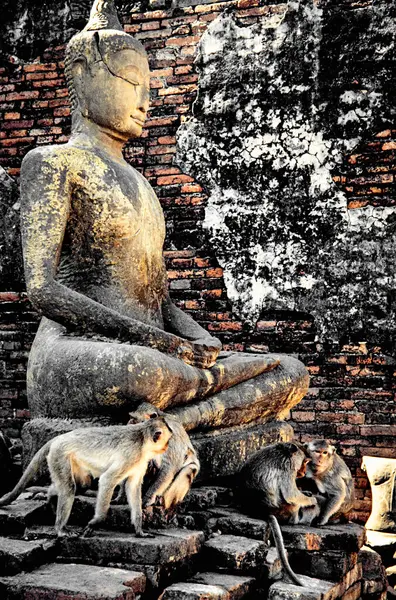 Estátua Buda Wat Yai Chaimongkol Ayutthaya Bangkok Tailândia — Fotografia de Stock