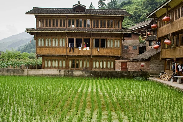 Traditional Wooden Houses Village Red Yao Tribe Longsheng Huangluo Yao — Stock Photo, Image