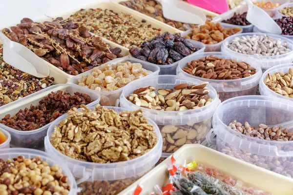 Different Kinds Nuts Street Market Spain — Stock Photo, Image