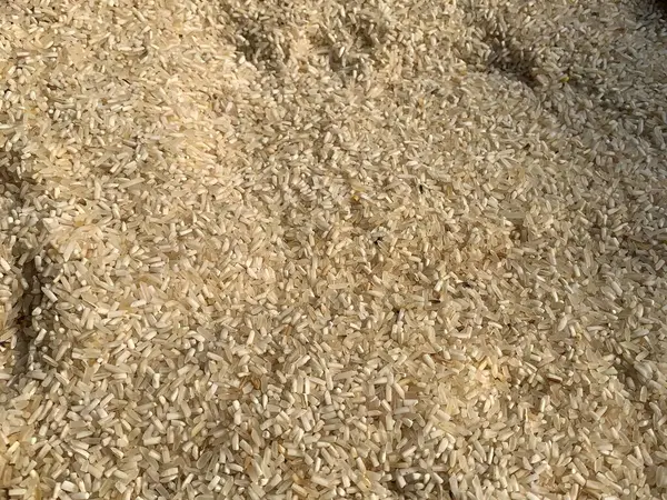 Uncooked rice food top view with a golden light tone.