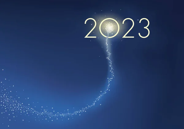 Üdvözlőlap Amely Bemutatja 2023 Célkitűzés Formájában Üstökös Robbanó Tűzijáték Szimbólum — Stock Vector