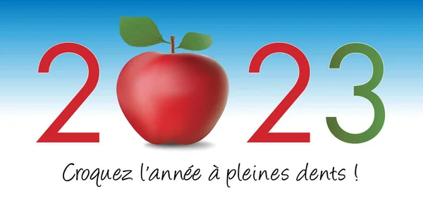 Kartka Życzeniami Nowy Rok 2023 Przedstawiająca Czerwone Jabłko Symbol Zdrowego — Wektor stockowy