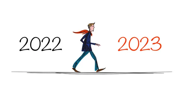 Greeting Card 2023 Showing Hand Drawn Man Walking Straight Ahead — Stock Vector