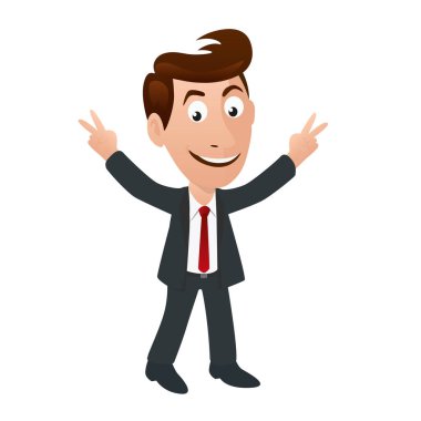 Illustration of a character in a suit, tie showing a direction to follow while reaching out.