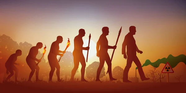 Концепция Экологической Катастрофы Дарвинами Эволюция Человеческого Символа Приводящего Госпитализации Человека — стоковый вектор