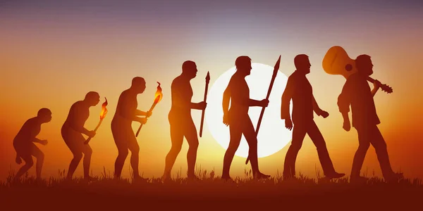 Эволюция Человечества Соответствии Дарвином Остановлена Своем Продвижении Авторитарным Человеком — стоковый вектор