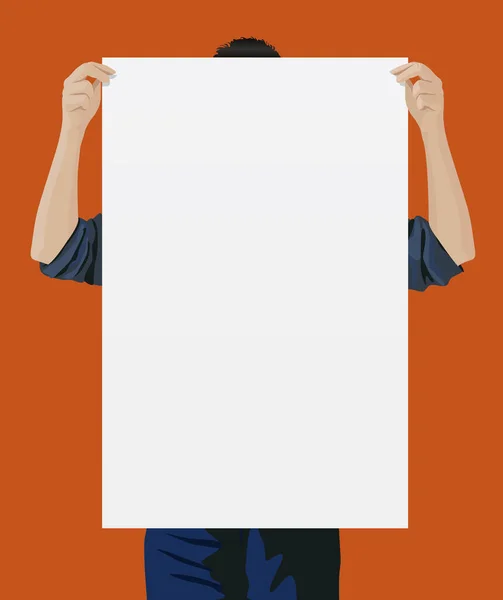 Homme Présente Panneau Blanc Pour Afficher Communication Une Entreprise — Image vectorielle