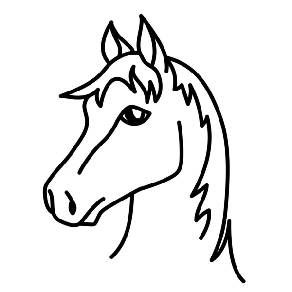 白い背景に黒い線で描かれた馬の頭を示すイラスト — ストックベクタ