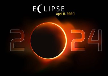 Presentation of the new year 2024 on the theme of astronomy, with a total eclipse of the sun. clipart