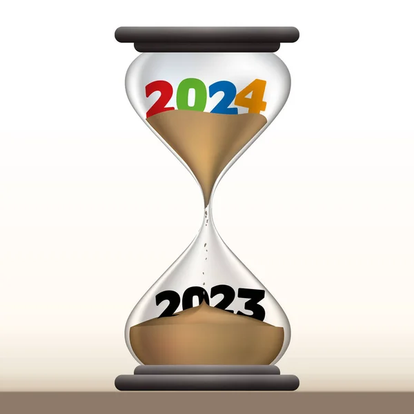 時間の概念と新年への移行 2023年までに2024年を提示する1時間のガラス ベクターグラフィックス