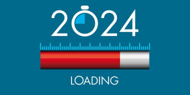 Sayısal imleç tarafından sembolize edilen geri sayım ve zaman kavramı üzerine tebrik kartı 2024.