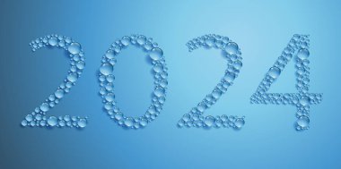 Çevre ve sürdürülebilir kalkınma temalı tebrik kartı ve 2024 yılını oluşturan su damlaları kavramı
