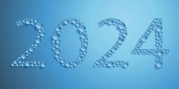 Çevre ve sürdürülebilir kalkınma temalı tebrik kartı ve 2024 yılını oluşturan su damlaları kavramı