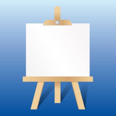 Bir ressam sunum için beyaz bir tuval taşıyor..