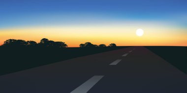 Concept du trajet et du voyage, avec une route qui disparat  lhorizon au lever du jour. clipart