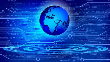 İkili küre ve ikili kodlu soyut arkaplan.