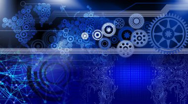 Teknoloji arka plan dünya bağlantıları, zaman yönetimi, ikili kodlama siber güvenlik, yüksek teknoloji dişli teknoloji geçmişi. Küresel dijital teknoloji kavramı. Soyut vektör çizimi. Yüksek teknoloji dişli teknoloji geçmişi var.. 