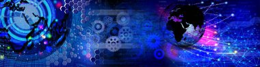 Teknoloji arka plan dünya bağlantıları, zaman yönetimi, ikili kodlama siber güvenlik, yüksek teknoloji dişli teknoloji geçmişi. Küresel dijital teknoloji kavramı. Soyut vektör çizimi. Yüksek teknoloji dişli teknoloji geçmişi var.. 
