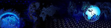 Teknoloji arka plan dünya bağlantıları, zaman yönetimi, ikili kodlama siber güvenlik, yüksek teknoloji dişli teknoloji geçmişi. Küresel dijital teknoloji kavramı. Soyut vektör çizimi. Yüksek teknoloji dişli teknoloji geçmişi var.. 
