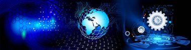 Teknoloji arka plan dünya bağlantıları, zaman yönetimi, ikili kodlama siber güvenlik, yüksek teknoloji dişli teknoloji geçmişi. Küresel dijital teknoloji kavramı. Soyut vektör çizimi. Yüksek teknoloji dişli teknoloji geçmişi var.. 