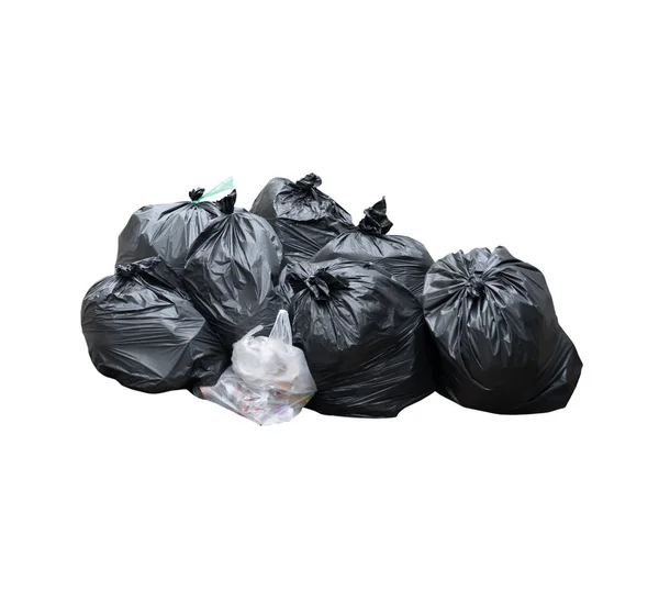 Haufen Müll Schwarze Tasche Isoliert Auf Weißem Hintergrund — Stockfoto