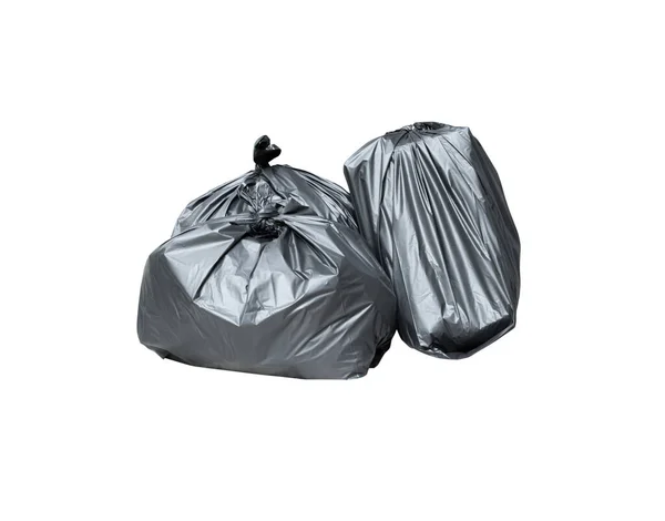 Haufen Müll Schwarze Tasche Isoliert Auf Weißem Hintergrund — Stockfoto