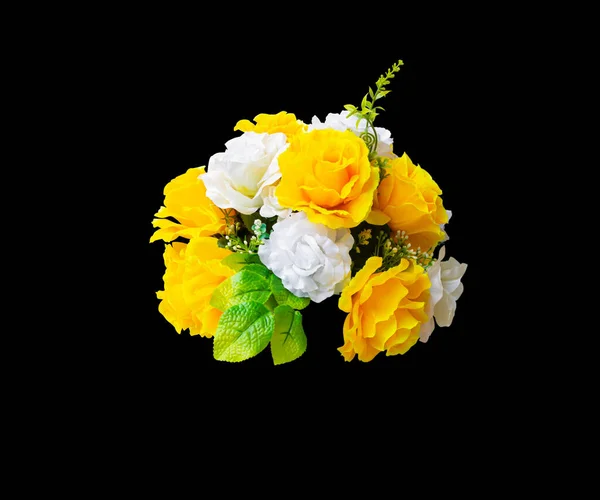 Cacho Rosa Flor Plástico Amarelo Branco Isolado Fundo Branco — Fotografia de Stock